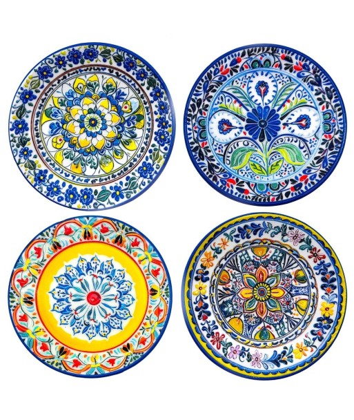 Adorno de Pared Cerámico Multicolor Diseño Hidráulico para Decoración de Interiores y Exteriores, Set de 4 Piezas