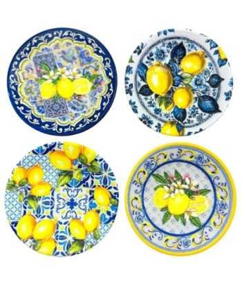 Adorno Decorativo de Pared con Diseño de Limones - Set de 4 Platos de Cerámica para Decoración de Interiores