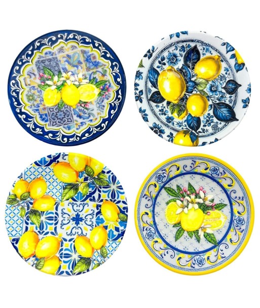 Adorno Decorativo de Pared con Diseño de Limones - Set de 4 Platos de Cerámica para Decoración de Interiores