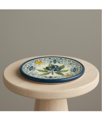 Adorno de Pared Cerámico Diseño Olivo y Lavanda, Decoración para Hogar, Set de 4 Platos Decorativos, Estilo Mediterráneo