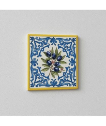 Adorno de Pared Cerámico Diseño Olivo y Lavanda, Decoración para Hogar, Set de 4 Platos Decorativos, Estilo Mediterráneo