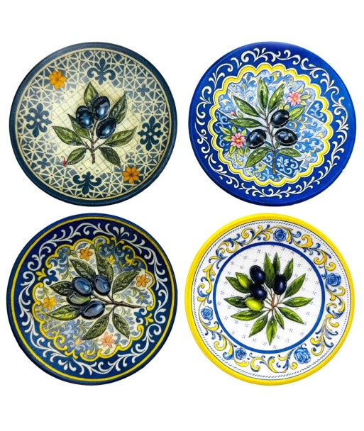 Adorno Decorativo de Pared Cerámica Diseño de Aceitunas, Set de 4 Platos Decorativos para Interiores y Exteriores