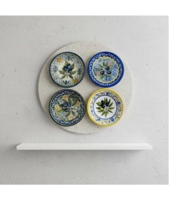 Adorno Decorativo de Pared Cerámica Diseño de Aceitunas, Set de 4 Platos Decorativos para Interiores y Exteriores