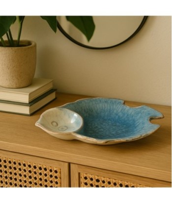 Bandeja Decorativa Pez Azul para Hogar, Cerámica y Gres, Ideal para Centro de Mesa, Diseño Bohemio, Regalo Original