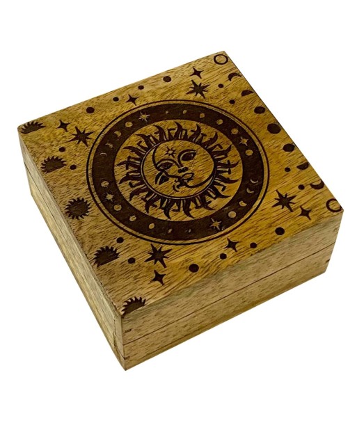 Caja decorativa Sol y Luna pequeña, ideal para almacenamiento, regalo único, estilo bohemio, diseño elegante