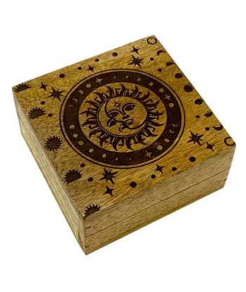 Caja decorativa Sol y Luna pequeña, ideal para almacenamiento, regalo único, estilo bohemio, diseño elegante