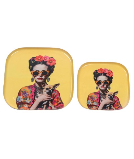 Set de 2 Bandejas Decorativas Mujer Flores, Ideal para Regalo, Diseño Elegante para Decoración de Hogar