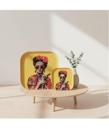 Set de 2 Bandejas Decorativas Mujer Flores, Ideal para Regalo, Diseño Elegante para Decoración de Hogar