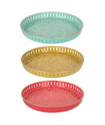 Bandeja Decorativa Redonda Estilo India para Hogar - Set de 3 Piezas - Ideal para Decoración de Mesas y Centros