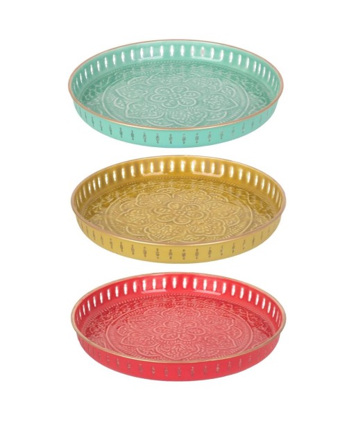 Bandeja Decorativa Redonda Estilo India para Hogar - Set de 3 Piezas - Ideal para Decoración de Mesas y Centros