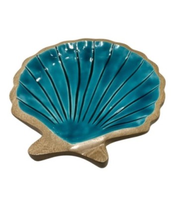 Bandeja decorativa concha grande para cocina, organizador versátil, ideal para decoración marinera, azul madera
