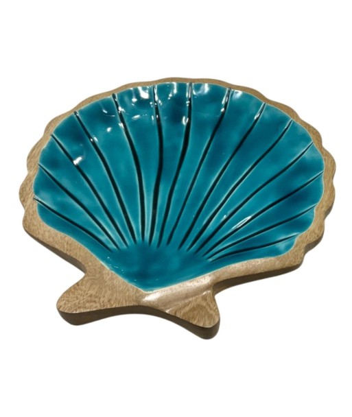 Bandeja decorativa concha grande para cocina, organizador versátil, ideal para decoración marinera, azul madera