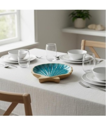 Bandeja decorativa concha grande para cocina, organizador versátil, ideal para decoración marinera, azul madera