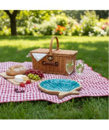 Bandeja decorativa concha grande para cocina, organizador versátil, ideal para decoración marinera, azul madera