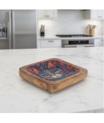 Bandeja Decorativa para Gatos, Ideal para Cocina y Sala de Estar, Accesorio de Madera de Mango, Diseño Elegante