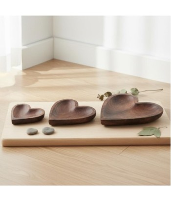 Bandejas Decorativas Corazón de Madera, Set de 3, Bandejas Multiusos para Comedor, Cocina, Sala, Regalo Ideal