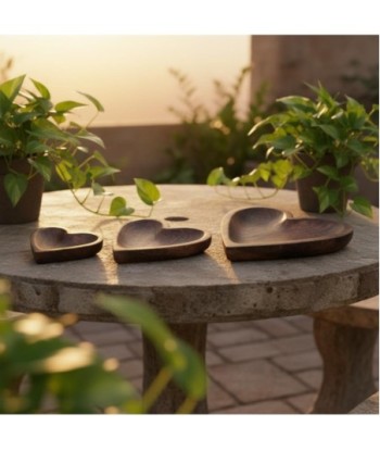 Bandejas Decorativas Corazón de Madera, Set de 3, Bandejas Multiusos para Comedor, Cocina, Sala, Regalo Ideal
