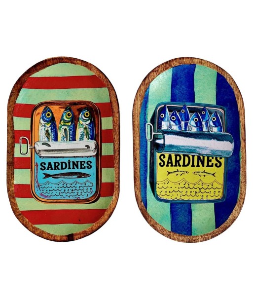 Bandeja Decorativa de Madera y Resina con Diseño de Sardinas, Ideal para Cocina y Decoración Marinera, Set de