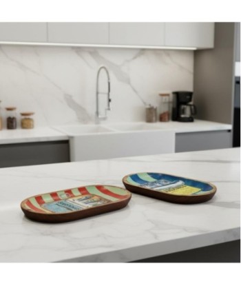 Bandeja Decorativa de Madera y Resina con Diseño de Sardinas, Ideal para Cocina y Decoración Marinera, Set de