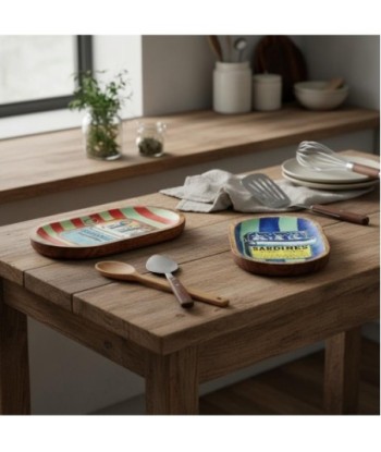 Bandeja Decorativa de Madera y Resina con Diseño de Sardinas, Ideal para Cocina y Decoración Marinera, Set de