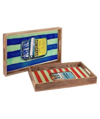 Set de 2 Bandejas Decorativas de Madera y Resina con Diseño de Sardinas, Ideal para Cocina y Comedor, Decoración