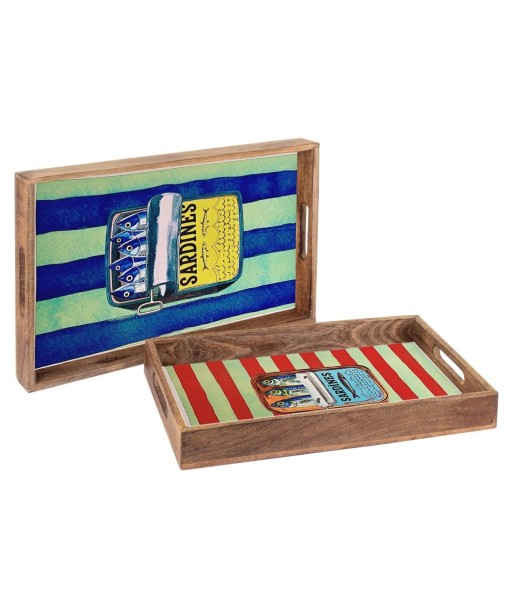 Set de 2 Bandejas Decorativas de Madera y Resina con Diseño de Sardinas, Ideal para Cocina y Comedor, Decoración