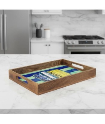 Set de 2 Bandejas Decorativas de Madera y Resina con Diseño de Sardinas, Ideal para Cocina y Comedor, Decoración