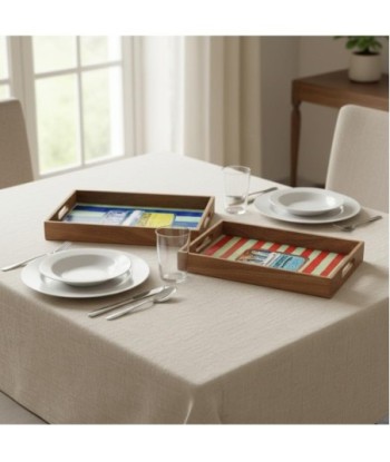 Set de 2 Bandejas Decorativas de Madera y Resina con Diseño de Sardinas, Ideal para Cocina y Comedor, Decoración