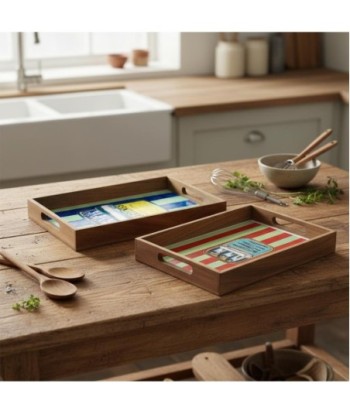 Set de 2 Bandejas Decorativas de Madera y Resina con Diseño de Sardinas, Ideal para Cocina y Comedor, Decoración