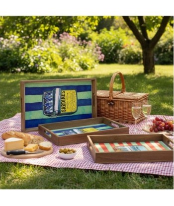 Set de 2 Bandejas Decorativas de Madera y Resina con Diseño de Sardinas, Ideal para Cocina y Comedor, Decoración