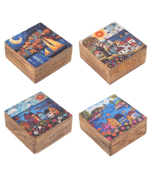 Caja Organizadora de Madera de Mango para Cocina, Set de 4 Casitas Decorativas, Ideal para Almacenamiento y Decoración