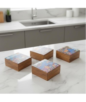 Caja Organizadora de Madera de Mango para Cocina, Set de 4 Casitas Decorativas, Ideal para Almacenamiento y Decoración