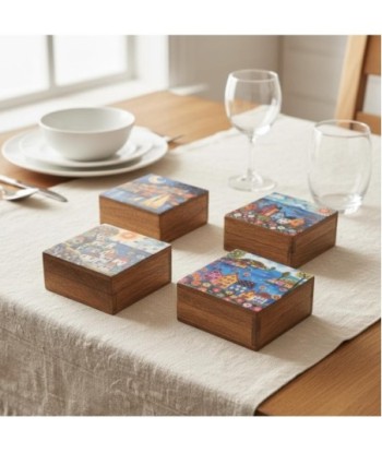 Caja Organizadora de Madera de Mango para Cocina, Set de 4 Casitas Decorativas, Ideal para Almacenamiento y Decoración