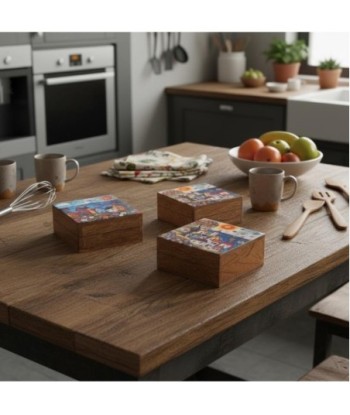 Caja Organizadora de Madera de Mango para Cocina, Set de 4 Casitas Decorativas, Ideal para Almacenamiento y Decoración