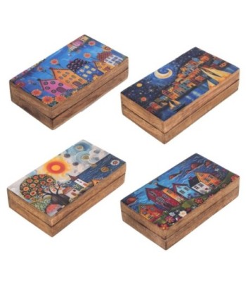 Caja Organizadora de Madera con Diseño de Casitas, Set de 4, Ideal para Decoración y Almacenamiento en Cocina