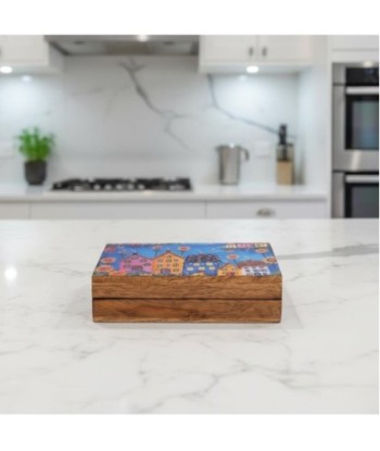 Caja Organizadora de Madera con Diseño de Casitas, Set de 4, Ideal para Decoración y Almacenamiento en Cocina