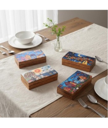 Caja Organizadora de Madera con Diseño de Casitas, Set de 4, Ideal para Decoración y Almacenamiento en Cocina