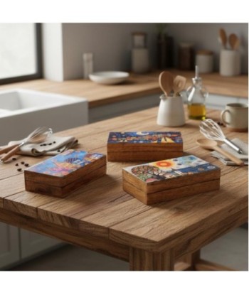 Caja Organizadora de Madera con Diseño de Casitas, Set de 4, Ideal para Decoración y Almacenamiento en Cocina