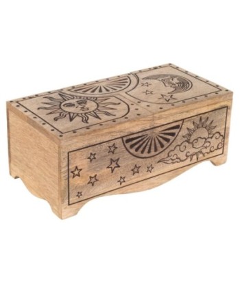 Caja Decorativa Sol y Luna de Madera para Hogar, Ideal para Regalo, Estilo Étnico, Decoración Rústica y Mística
