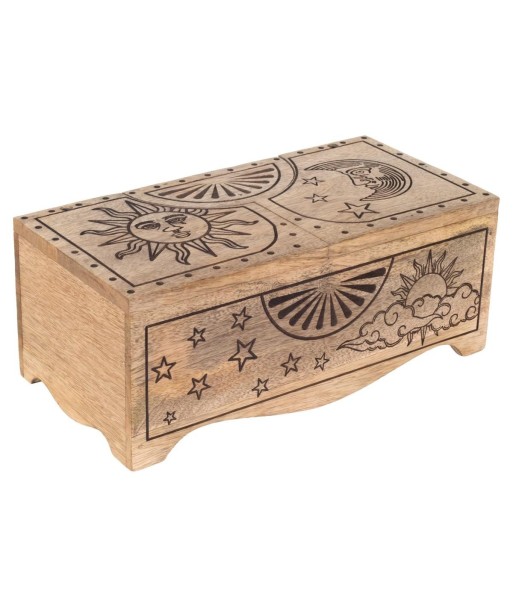 Caja Decorativa Sol y Luna de Madera para Hogar, Ideal para Regalo, Estilo Étnico, Decoración Rústica y Mística