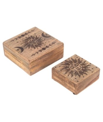 Juego de 2 Cajas Decorativas de Madera Mango para Almacenamiento y Decoración del Hogar, Diseño Etnico Moderno
