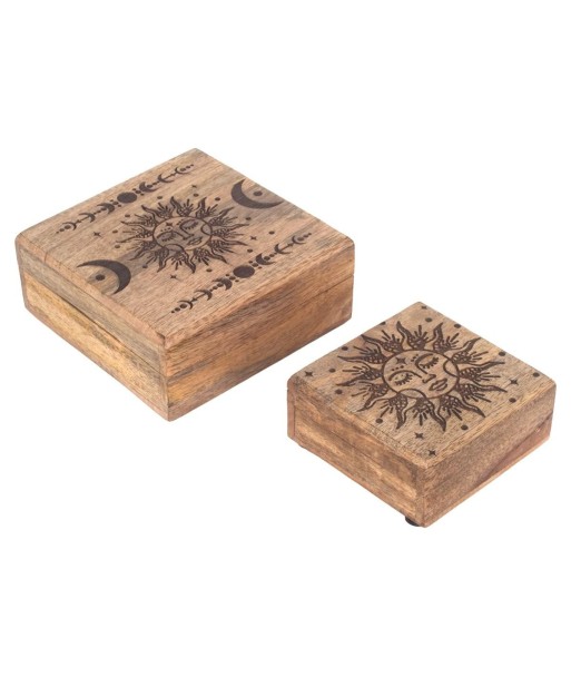 Juego de 2 Cajas Decorativas de Madera Mango para Almacenamiento y Decoración del Hogar, Diseño Etnico Moderno Juego de 2 Cajas Decorativas de Madera Mango para Almacenamiento y Decoración del Hogar, Diseño Etnico Moderno