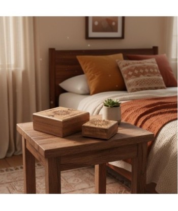 Juego de 2 Cajas Decorativas de Madera Mango para Almacenamiento y Decoración del Hogar, Diseño Etnico Moderno Juego de 2 Cajas Decorativas de Madera Mango para Almacenamiento y Decoración del Hogar, Diseño Etnico Moderno