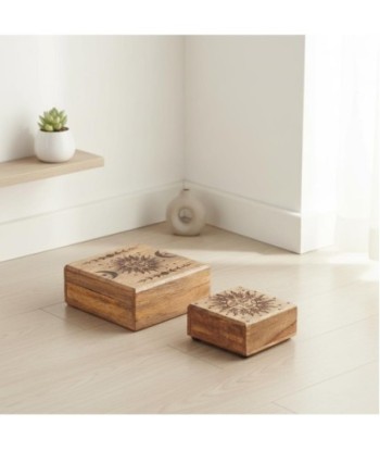 Juego de 2 Cajas Decorativas de Madera Mango para Almacenamiento y Decoración del Hogar, Diseño Etnico Moderno Juego de 2 Cajas Decorativas de Madera Mango para Almacenamiento y Decoración del Hogar, Diseño Etnico Moderno