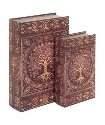 Set de 2 Cajas Decorativas Árbol de la Vida, Estilo Libro, Almacenamiento Creativo para Hogar y Oficina, Accesorio