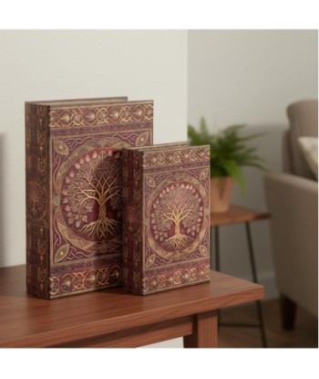 Set de 2 Cajas Decorativas Árbol de la Vida, Estilo Libro, Almacenamiento Creativo para Hogar y Oficina, Accesorio