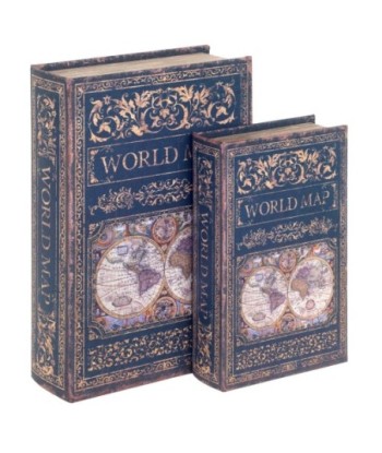 Caja Libro Decorativa Vintage Mapa del Mundo, Set de 2, Ideal para Almacenamiento y Decoración de Hogar, Oficina