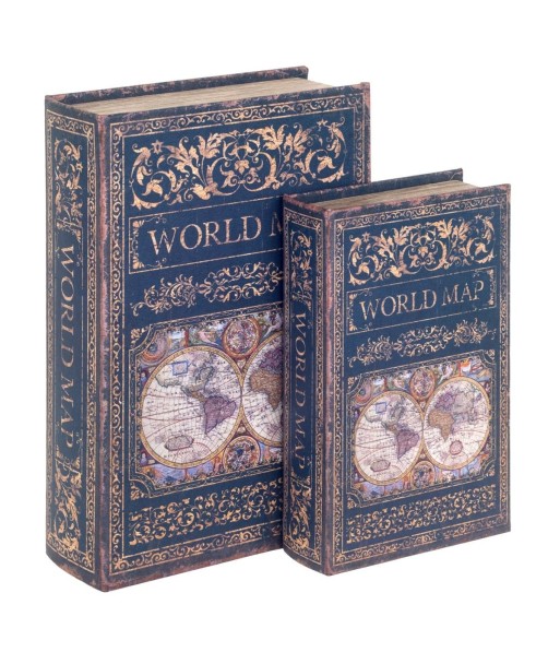 Caja Libro Decorativa Vintage Mapa del Mundo, Set de 2, Ideal para Almacenamiento y Decoración de Hogar, Oficina