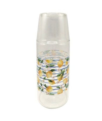 Jarra y Vaso de Limones para Bebidas Refrescantes, Set de Vidrio Ideal para Cocina y Decoración de Mesa