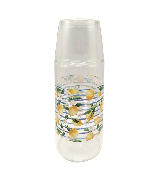 Jarra y Vaso de Limones para Bebidas Refrescantes, Set de Vidrio Ideal para Cocina y Decoración de Mesa